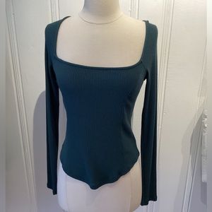 Project Social T Emerald Green Long sleeve Square neck top